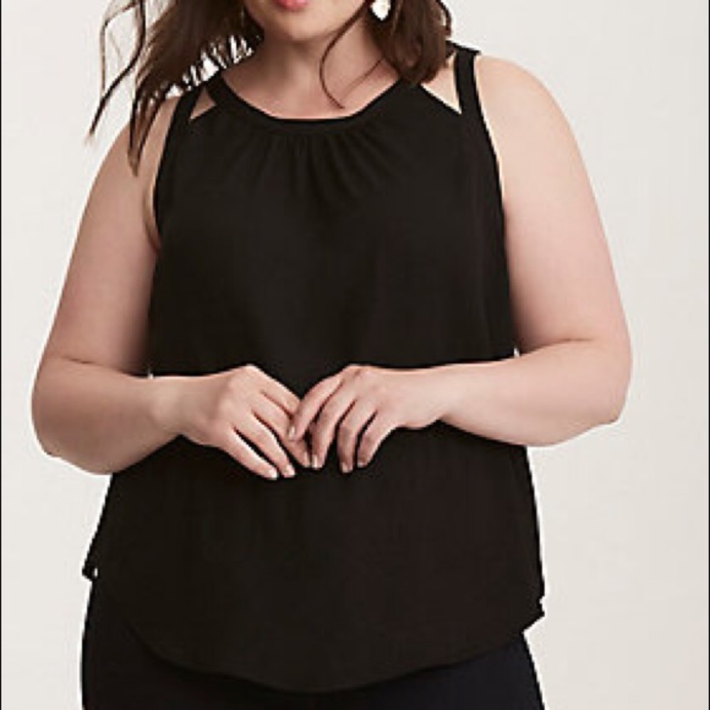 Black Strappy Chiffon Knit Tank Top